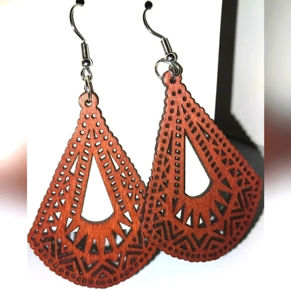 Gorgeous hollow wooden earrings